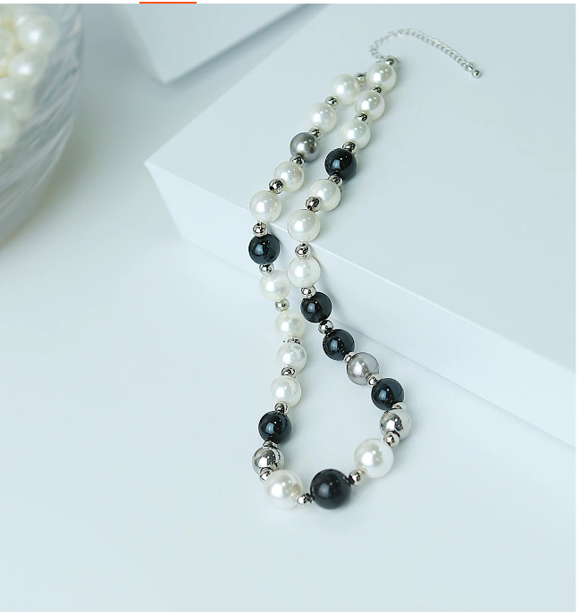Designer Lunga Collana Di Perle Catena Per Donna Uomo Moda Collana Di Perline Bianche E Nere Festa Amanti Del Matrimonio Regalo Gioielli Sposa Con B-image