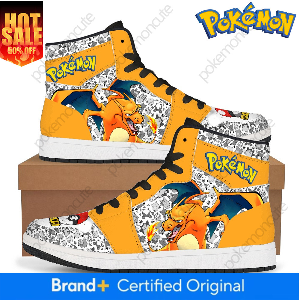 Pikachu Eevee Charizard Gengar Sneakers Pokemon Shoes Japanese Anime Character Pu Shoes Printed Casual Fashion Walking Shoes Great Gift Fans High Top  - view 3