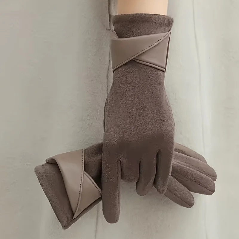 Thermal Winter Gloves Women's Thermal Winter Gloves - 1 Pair Elegant Brown with Beige Grey | Soft Warm Lining260910 - view 3