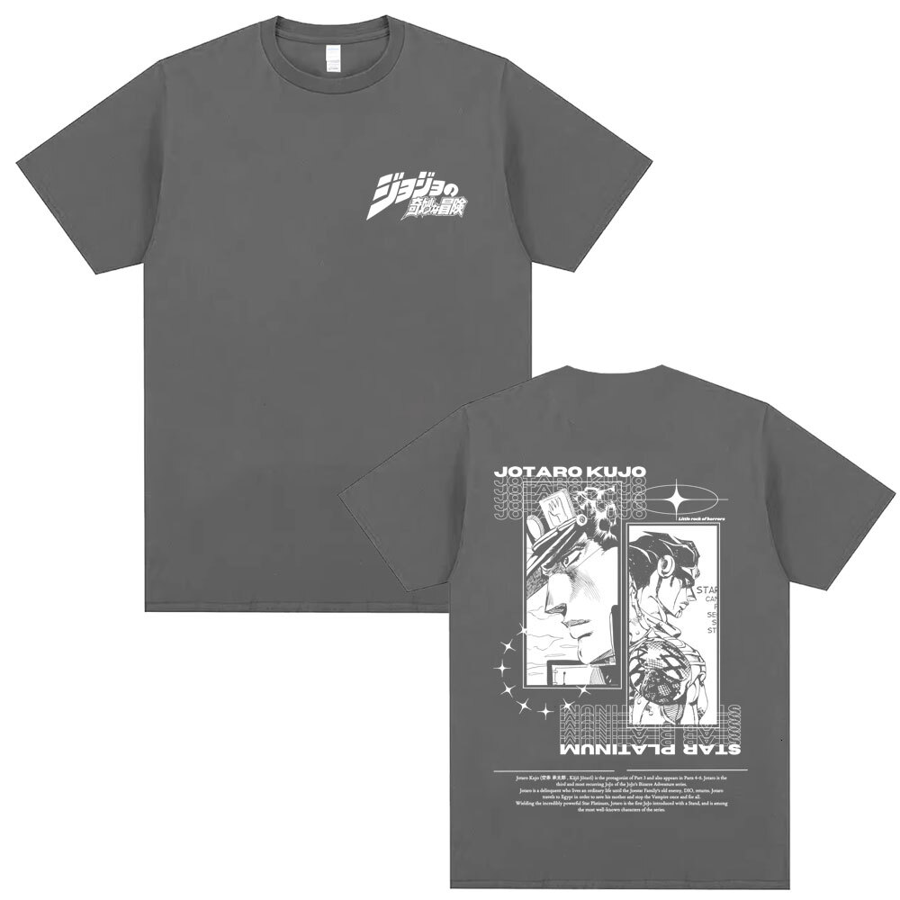 Anime JoJo's Bizarre Adventure Kujo Jotaro Star Platinum Graphic T-shirt Men Women Casual Cotton Vintage Short Sleeve T Shirts - view 3