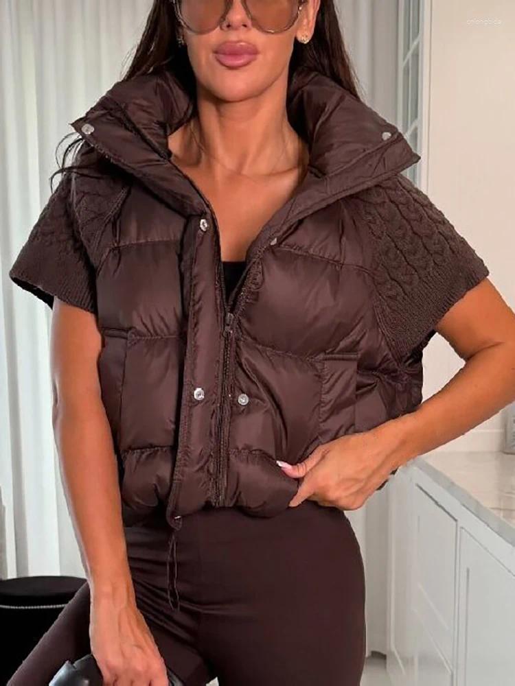 Women Knitted Splicing Padded Vest Stand Collar Sleeveless Z - view 6