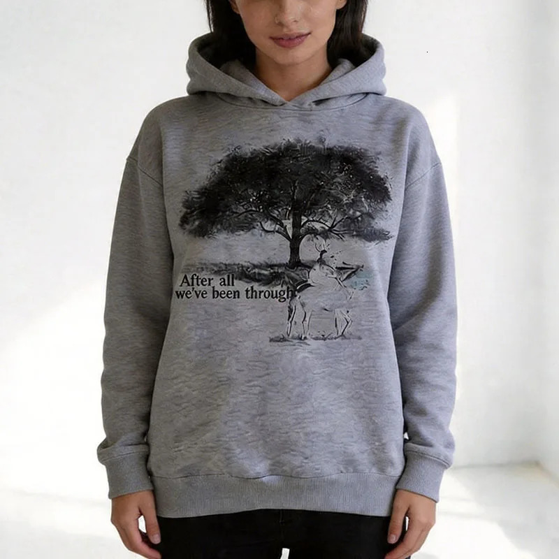 European American Tree Print Pocketless Long Sleeved Pullover Hoodie Retro Fashion Street Loose Casual Sweatshirt Top Men Women 260923 - view 5