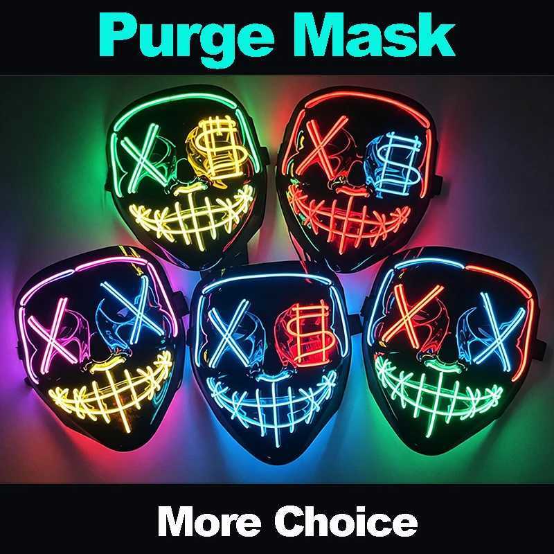 2026 Halloween Party Supplies Luminous LED Purge Mask Wireless EL Neon Light Full Face Mask Cosplay For Adult Glow In The Dark S260911H1WH - view 3