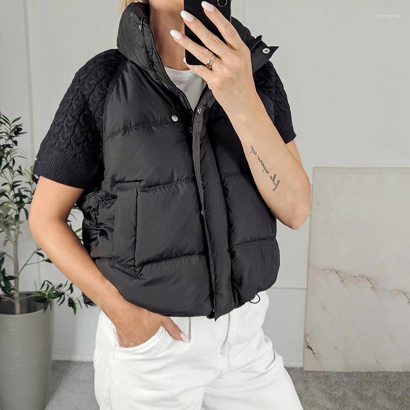 Women Knitted Splicing Padded Vest Stand Collar Sleeveless Z - view 7