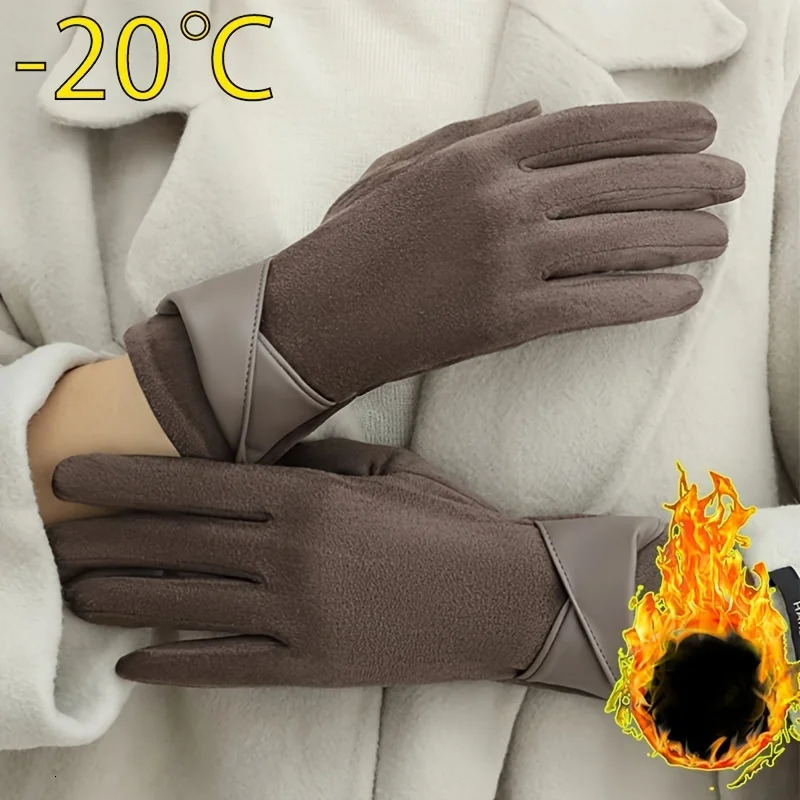 Thermal Winter Gloves Women's Thermal Winter Gloves - 1 Pair Elegant Brown with Beige Grey | Soft Warm Lining260910 - view 4
