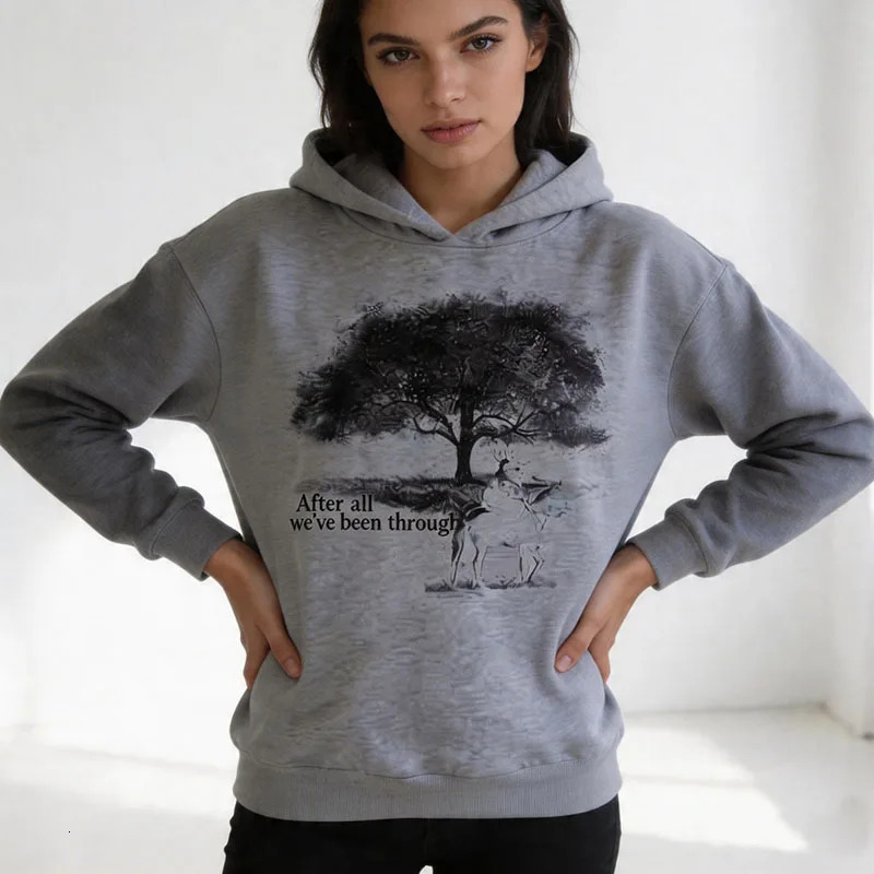 European American Tree Print Pocketless Long Sleeved Pullover Hoodie Retro Fashion Street Loose Casual Sweatshirt Top Men Women 260923 - view 4
