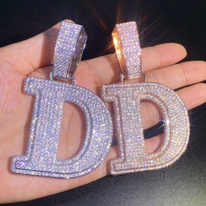 Custom A-Z Double Layer 3D Letter Moissanite Pendant Iced Out Hip Hop Initial Name Necklace Gold Plated Rapper Jewelry For Men Women - view 4