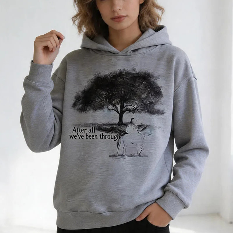 European American Tree Print Pocketless Long Sleeved Pullover Hoodie Retro Fashion Street Loose Casual Sweatshirt Top Men Women 260923 - view 6