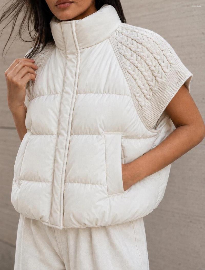 Women Knitted Splicing Padded Vest Stand Collar Sleeveless Z - view 8