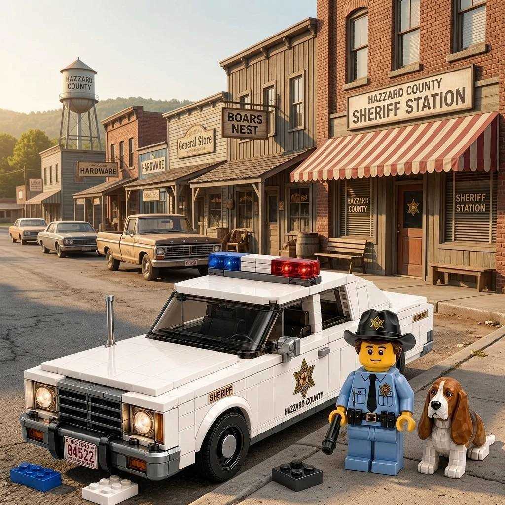 47th Anniversary Edition Hazerd Sheriff Patrol Car Building Block Set White Police Car Sheriff's Hound S2609116XTX - view 4