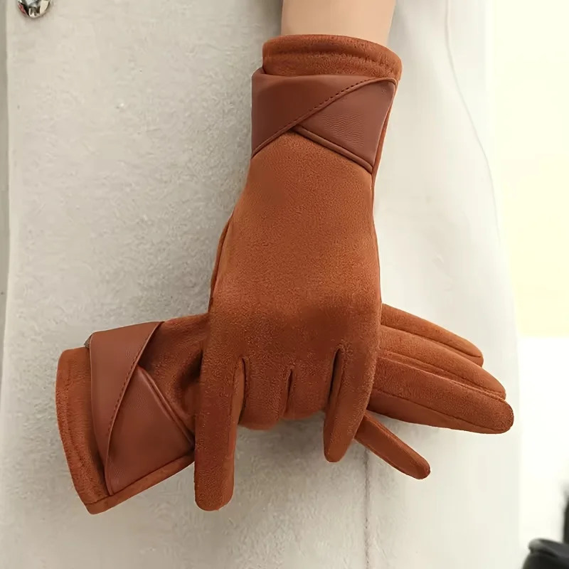 Thermal Winter Gloves Women's Thermal Winter Gloves - 1 Pair Elegant Brown with Beige Grey | Soft Warm Lining260910 - view 6