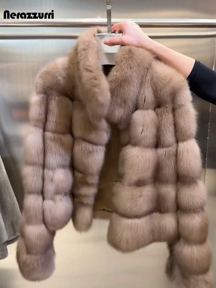 Hairy Nerazzurri Short Autumn Winter Soft Thick Warm Faux Sable Fur Coat Women Stand Collar Striped Fluffy Jacket H260910 - view 3