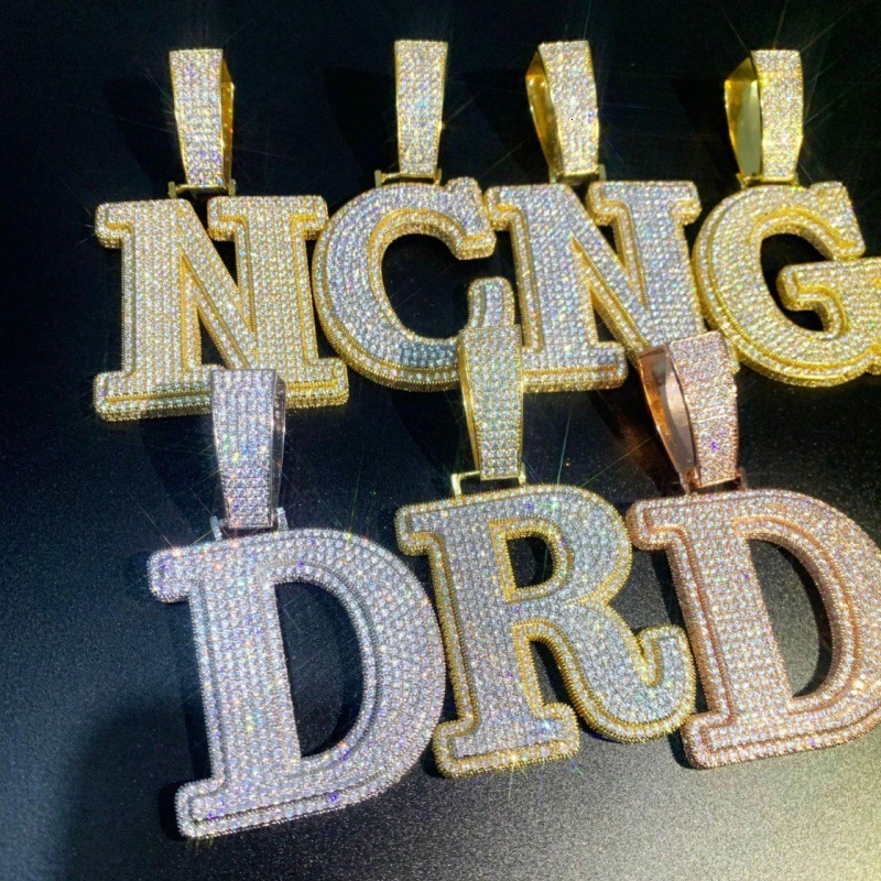 Custom A-Z Double Layer 3D Letter Moissanite Pendant Iced Out Hip Hop Initial Name Necklace Gold Plated Rapper Jewelry For Men Women - view 3