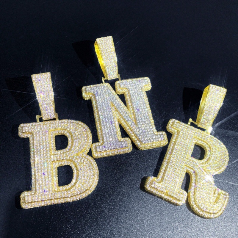 Custom A-Z Double Layer 3D Letter Moissanite Pendant Iced Out Hip Hop Initial Name Necklace Gold Plated Rapper Jewelry For Men Women - view 5