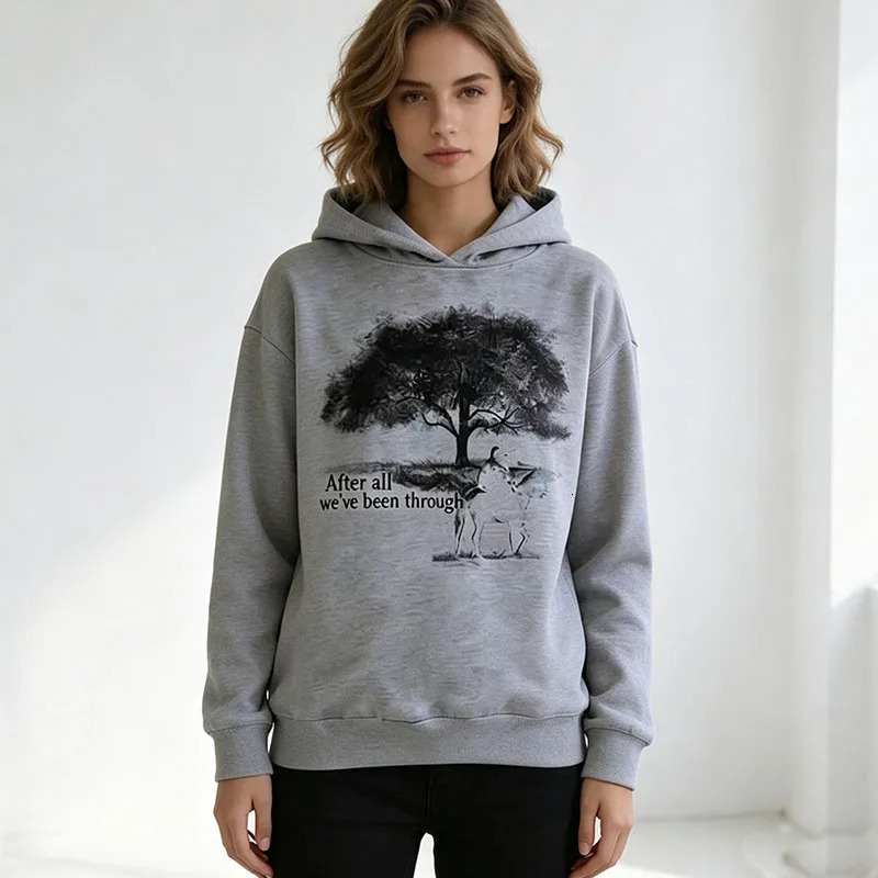 European American Tree Print Pocketless Long Sleeved Pullover Hoodie Retro Fashion Street Loose Casual Sweatshirt Top Men Women 260923