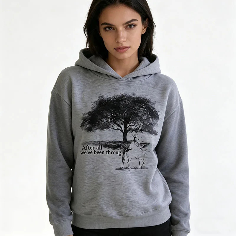 European American Tree Print Pocketless Long Sleeved Pullover Hoodie Retro Fashion Street Loose Casual Sweatshirt Top Men Women 260923 - view 3
