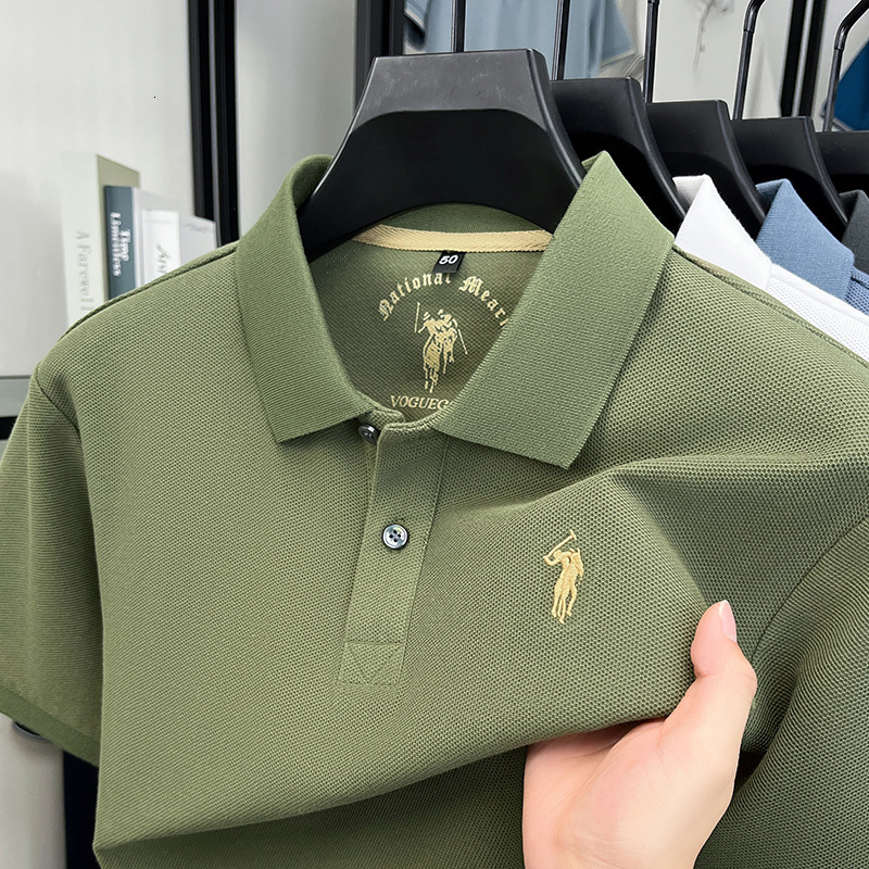 Designer 100% pure cotton short-sleeved men's polo shirt, suitable for middle-aged men, business casual style, solid color with embroidered horse - view 4