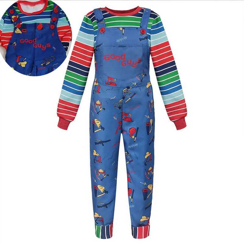 Adult Chucky Cosplay Costume with Striped Shirt and Jumpsuit for Chucky Overalls Halloween Costumes C260911