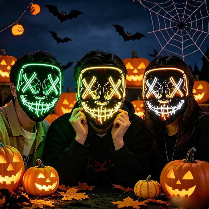 2026 Halloween Party Supplies Luminous LED Purge Mask Wireless EL Neon Light Full Face Mask Cosplay For Adult Glow In The Dark S260911H1WH - view 4