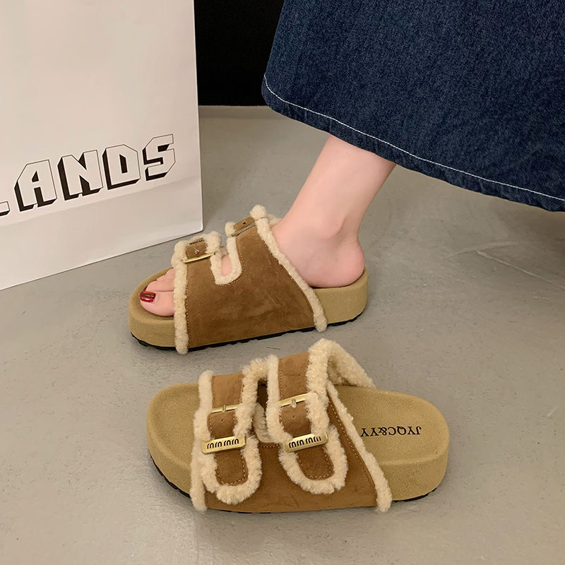Luxury Designer Naew Free Shipping Designer For Womens Sandals Brown Khai Fashionable And Versatile Winter Warm Flat Slippers - view 6