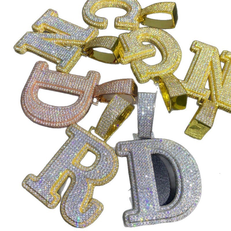 Custom A-Z Double Layer 3D Letter Moissanite Pendant Iced Out Hip Hop Initial Name Necklace Gold Plated Rapper Jewelry For Men Women - view 6