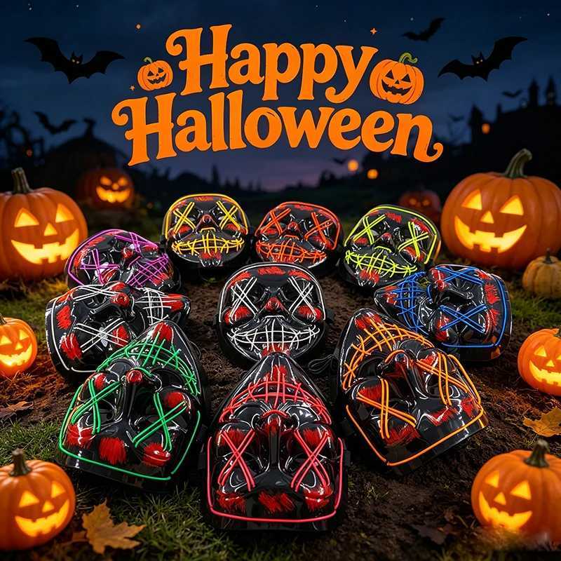 2026 Halloween Party Supplies Luminous LED Purge Mask Wireless EL Neon Light Full Face Mask Cosplay For Adult Glow In The Dark S260911H1WH - view 5