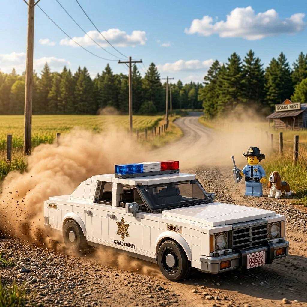 47th Anniversary Edition Hazerd Sheriff Patrol Car Building Block Set White Police Car Sheriff's Hound S2609116XTX - view 3