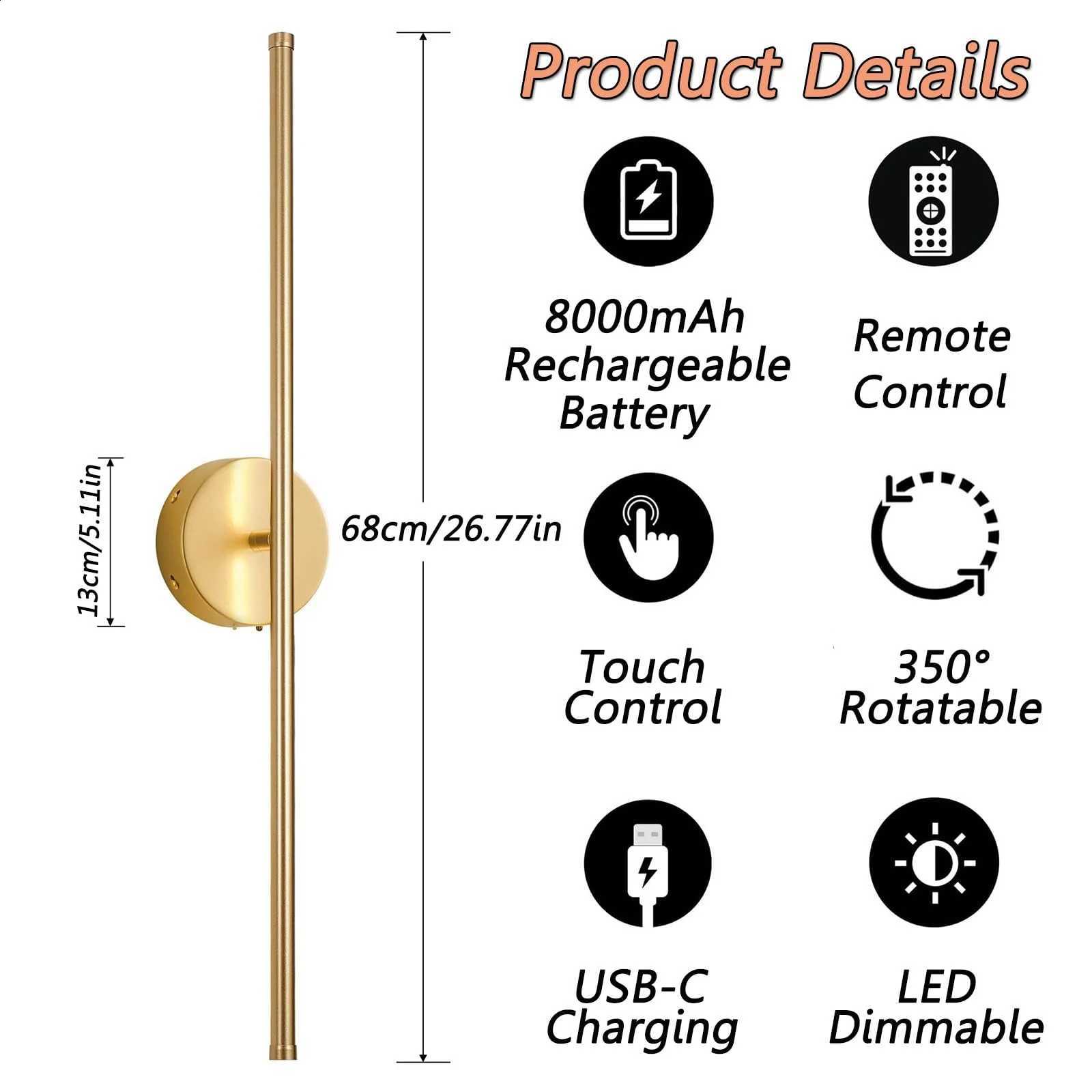 Set of 2 LED Battery Wireless Wall Light with Remote Control Rechargeable Wall Lamp with Timing Function 6 W Touch Dimmable X260910 - view 3