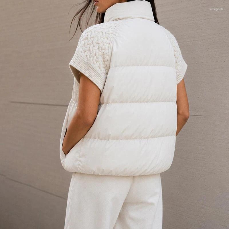 Women Knitted Splicing Padded Vest Stand Collar Sleeveless Z - view 4