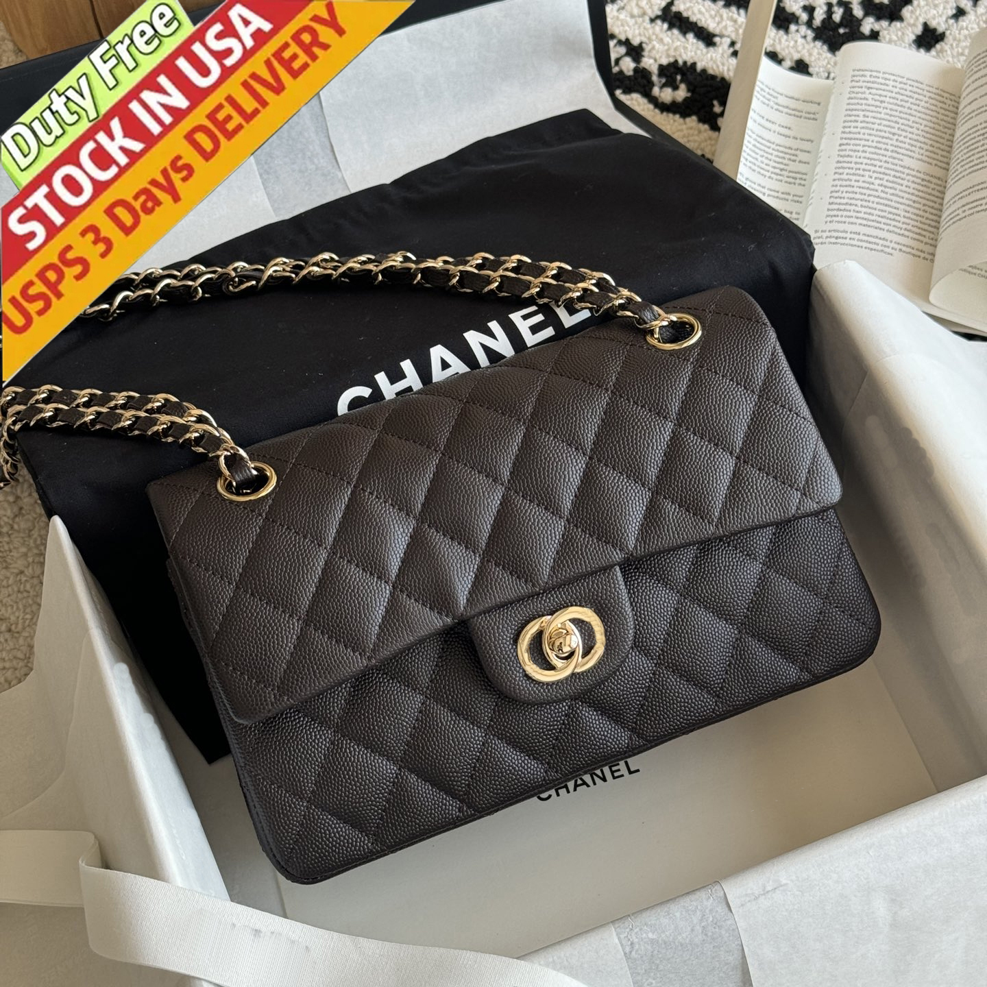 10A Borsa Firmata Borsa A Tracolla Di Lusso Borsa A Tracolla Da Donna In Pelle Di Pecora Caviale Oro Nero Motivo Diamante Borsa In Metallo Con Caten-image