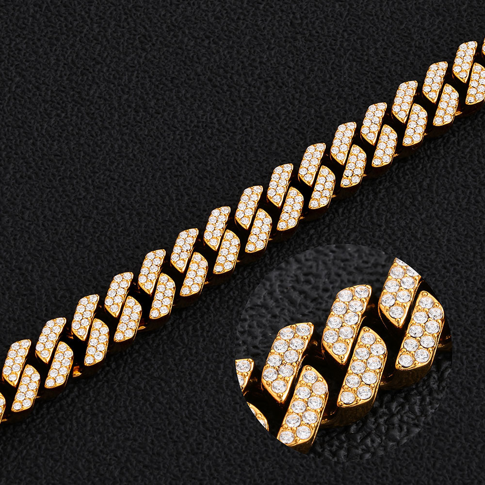 18K Gold Plated Moissanite Cuban Link Chain Necklace Stainless Steel Hip Hop Jewelry for Party Wedding Anniversary Men - view 4