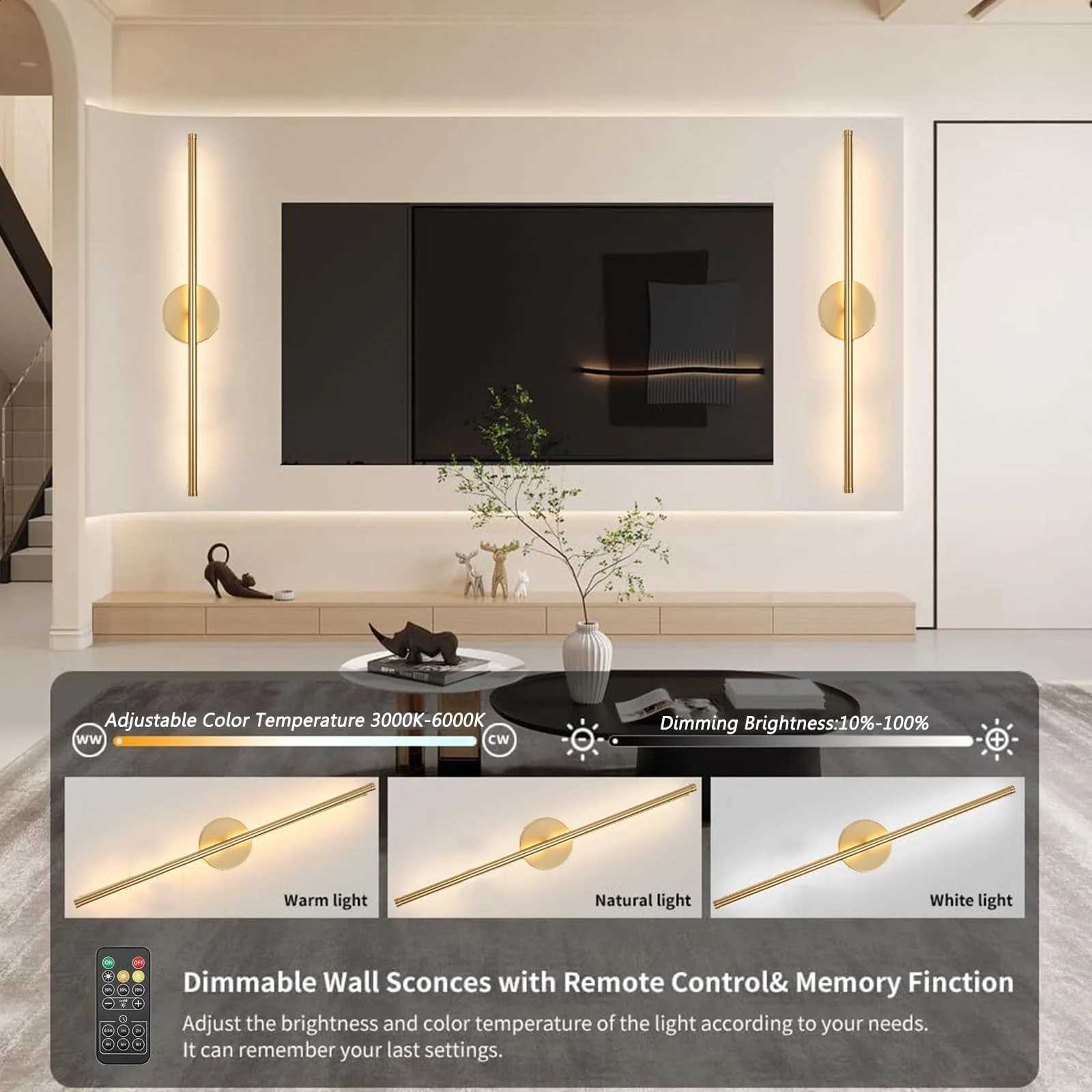 Set of 2 LED Battery Wireless Wall Light with Remote Control Rechargeable Wall Lamp with Timing Function 6 W Touch Dimmable X260910 - view 4