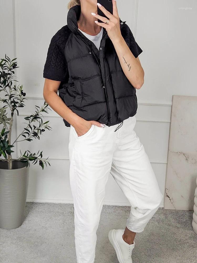 Women Knitted Splicing Padded Vest Stand Collar Sleeveless Z - view 5