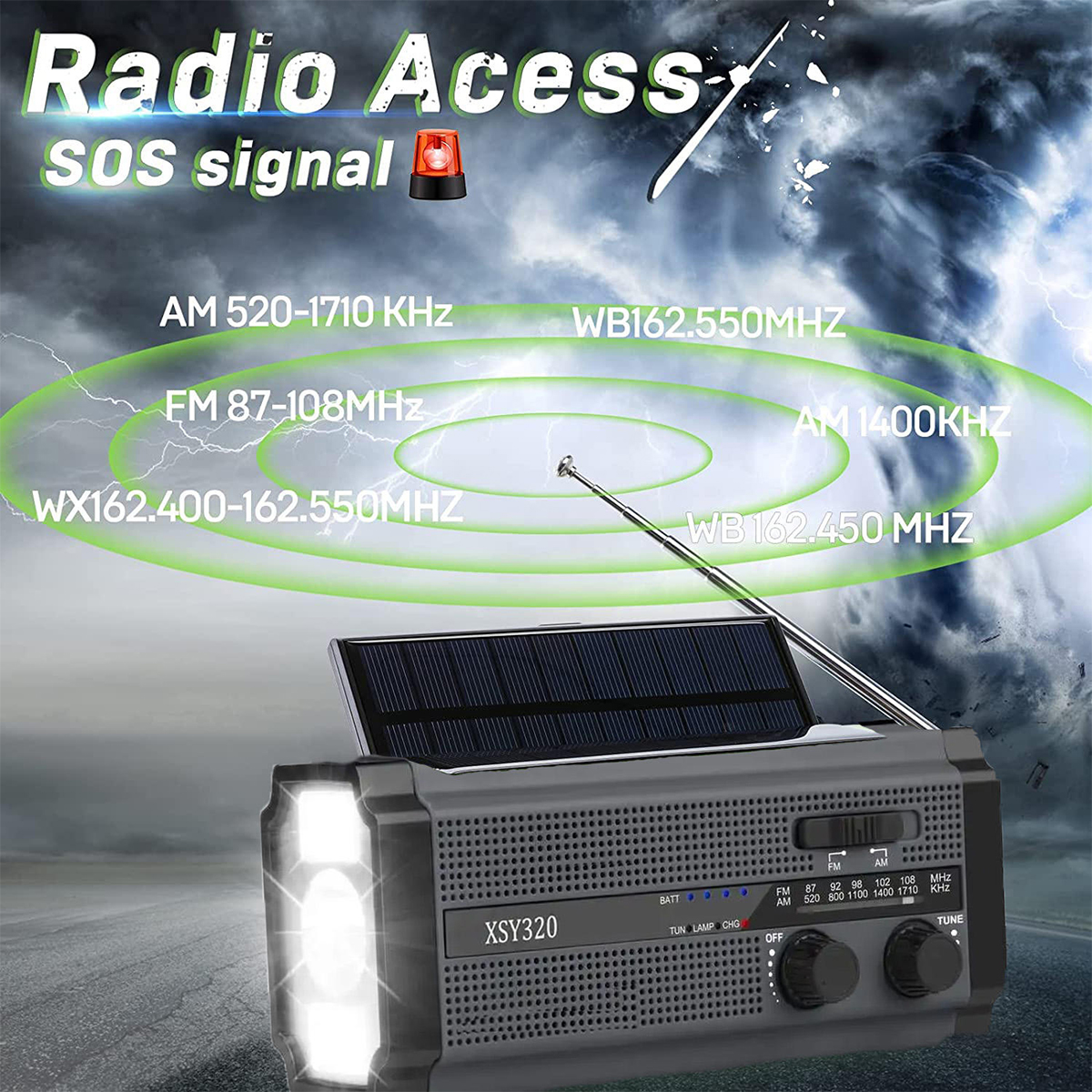 Radio Di Emergenza A Manovella Solare AM FM / Noaa Avvisi Meteorologici, 4 Moda…