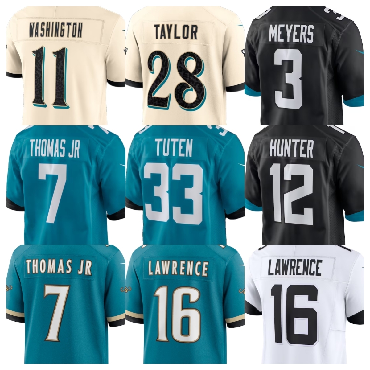 Trevor Lawrence Maglia Jacksonville Calcio Brian Thomas Jr. Bhayshul Tuten Jakobi Meyers Parker Washington Brenton Strange Travis Hunter Josh Hines--image