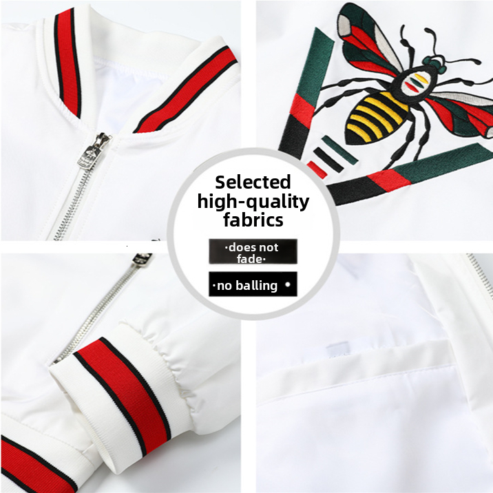 Designer Jacket Luxury White Splicing Bee Embroidered Coat Fashion Brand Men's Outdoor High End Leisure Sports Slim Fit Hoodie Sunscreen Windproo - view 9