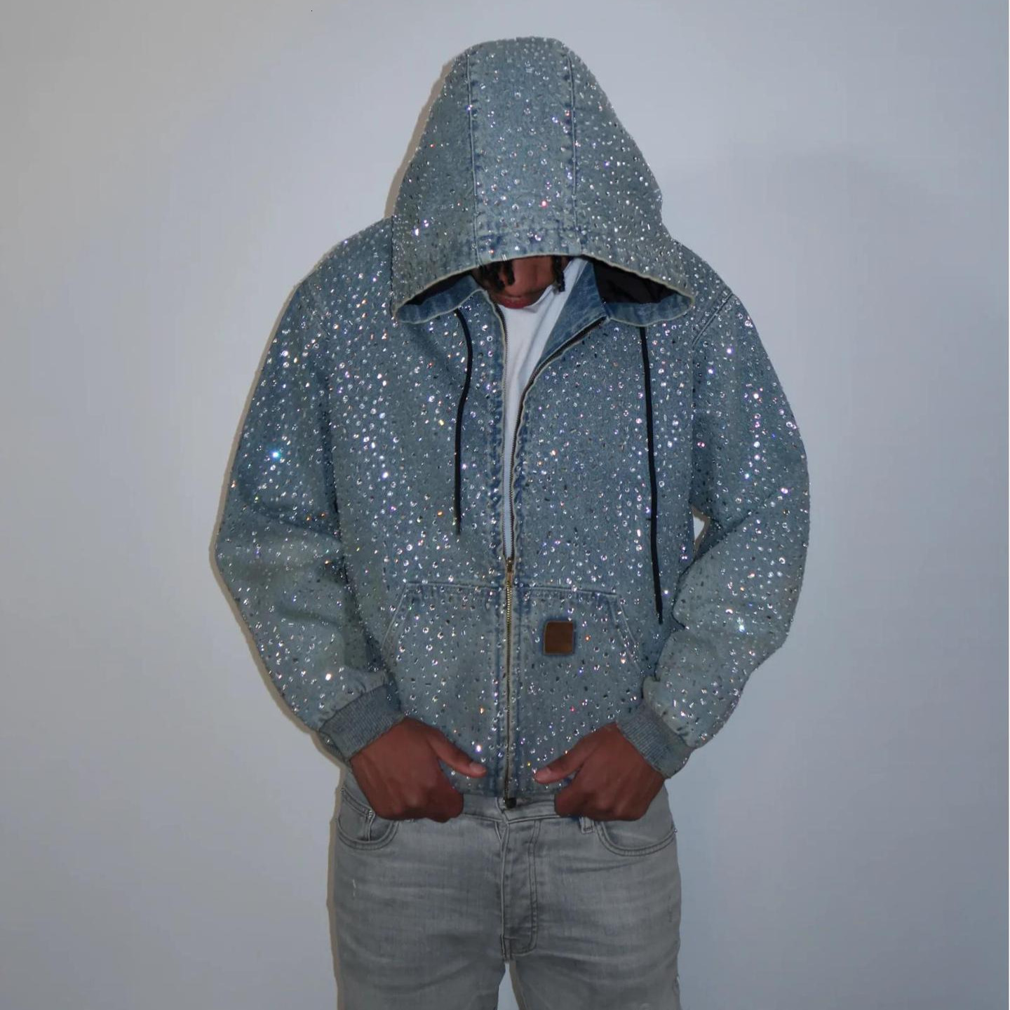 Designer Jacket Luxury Fashion Outdoor Street Hip Hop Heavy Industry Hot Diamond Water Diamond Cowboy Coat Youth Outdoor Sports Leisure Men's Hoo - view 8