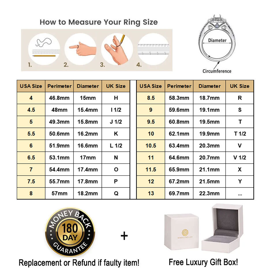 Newshe 925 Silver Bridal Set Original Wedding Rings for Women 3.0Ct Round Cut Moissanite Moissanite Engagement Ring Enhancer Band - view 6
