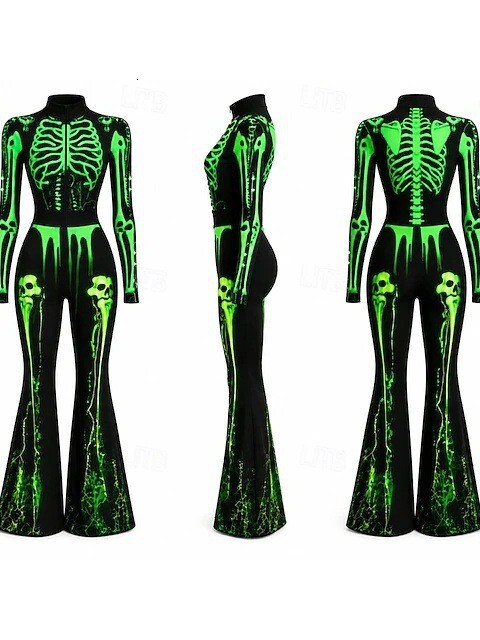 2026 cross border hot selling skeleton bell bottom pants tig - view 3