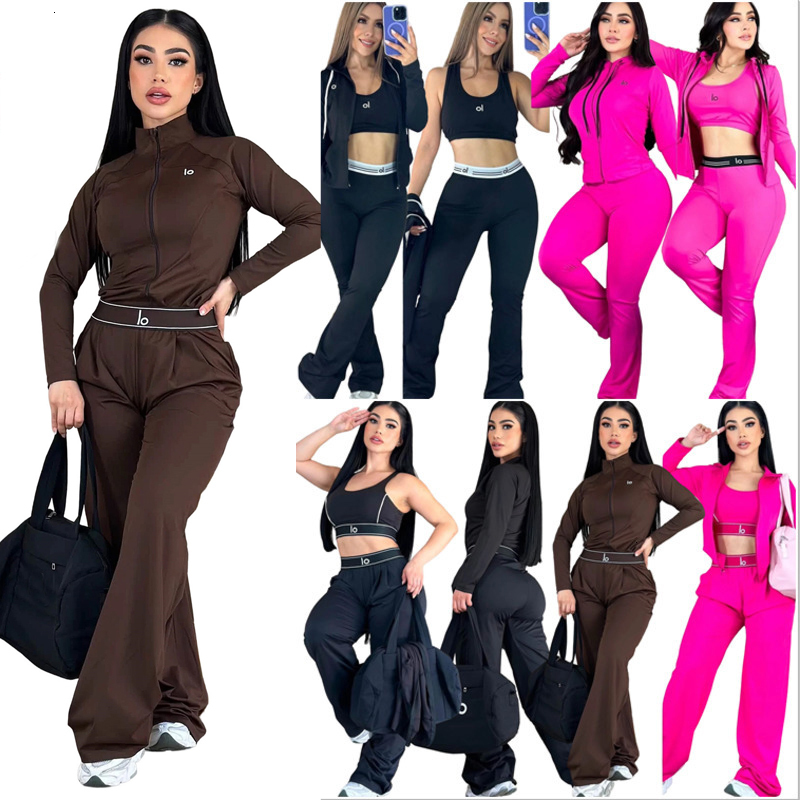 Tute Firmate Autunno-Estate Donna Sport Casual Yoga Set A Tre Pezzi Canotta Senza Maniche Giacca A Maniche Lunghe Pantaloni Slim Tuta Da Ginnastica-image