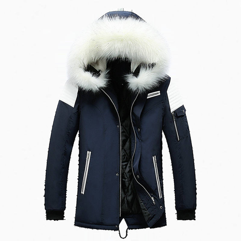 Winter zipup jacket with pockets thickened for warmth casual style suitable young adults blue color detachable collar solid 240918 - view 3
