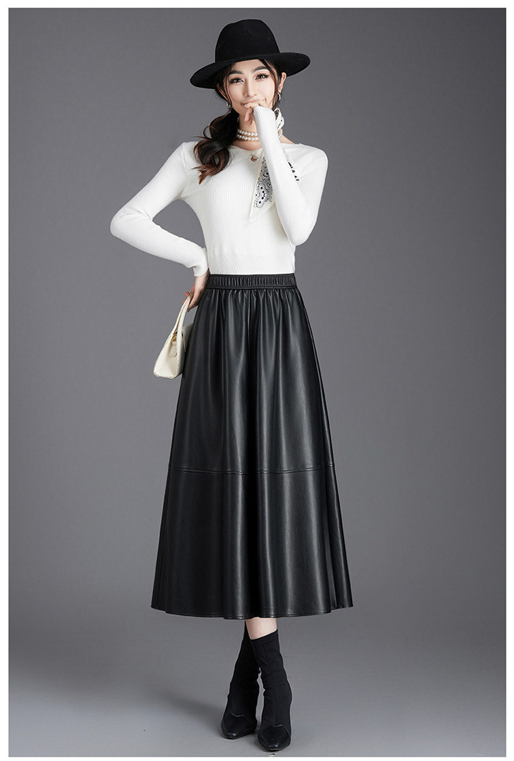 Autumn Long Black A Line Soft Faux Leather Skirt Women High Waist Stylish Maxi Skirts Korean Fashion Clothing 240820 - view 6