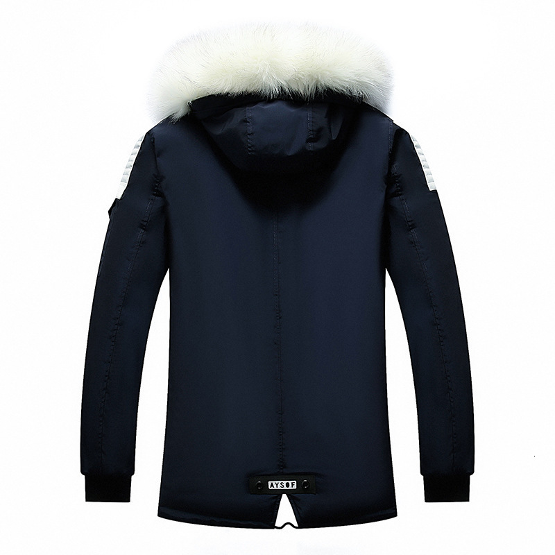Winter zipup jacket with pockets thickened for warmth casual style suitable young adults blue color detachable collar solid 240918 - view 4