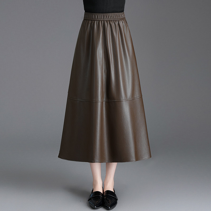 Autumn Long Black A Line Soft Faux Leather Skirt Women High Waist Stylish Maxi Skirts Korean Fashion Clothing 240820 - view 3