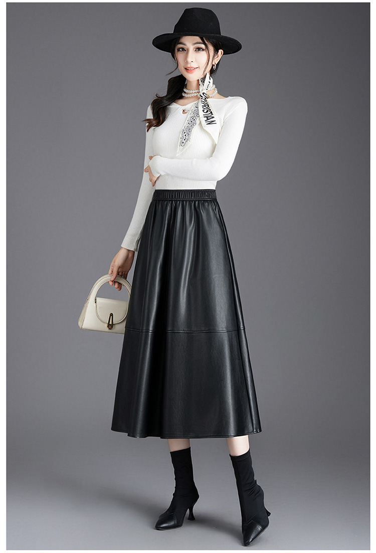 Autumn Long Black A Line Soft Faux Leather Skirt Women High Waist Stylish Maxi Skirts Korean Fashion Clothing 240820 - view 7