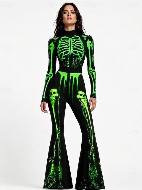 2026 cross border hot selling skeleton bell bottom pants tig