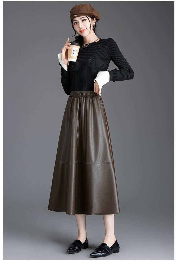 Autumn Long Black A Line Soft Faux Leather Skirt Women High Waist Stylish Maxi Skirts Korean Fashion Clothing 240820 - view 5