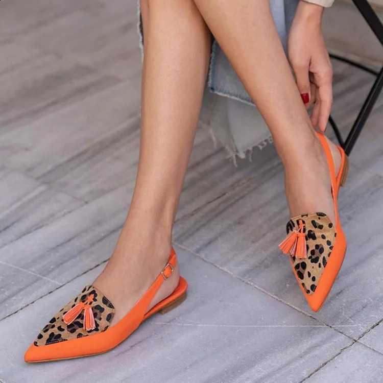 New 2026 color-matched women's large-size pointed-toe fringed low-heeled slip-on sandals with open backs Q260916 - view 5