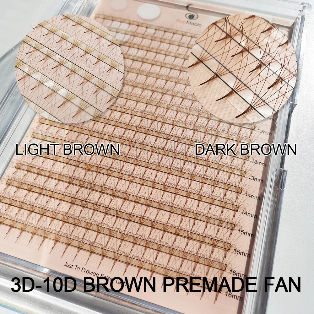 Supmacio Brown Premade Fans Estensioni Delle Ciglia Base Sottile E Appuntita 10D 6D 5D 4D 3D Volume Sharp Cluster Di Steli Stretti Russian260915-image