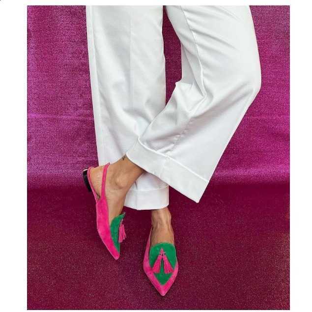 New 2026 color-matched women's large-size pointed-toe fringed low-heeled slip-on sandals with open backs Q260916 - view 4